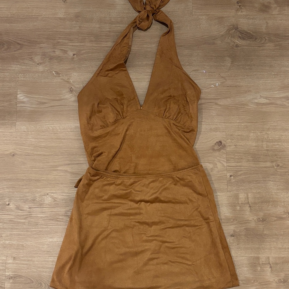 Elegant Brown Halter Dress